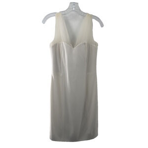 Paule Ka Women's Ivory Sheath Dress V-Neck Bow Back Wedding Bridal Size 40 US 8
